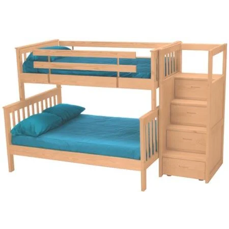 Mission-Style Twin Over Double Bunk Bed with Storage Staircase